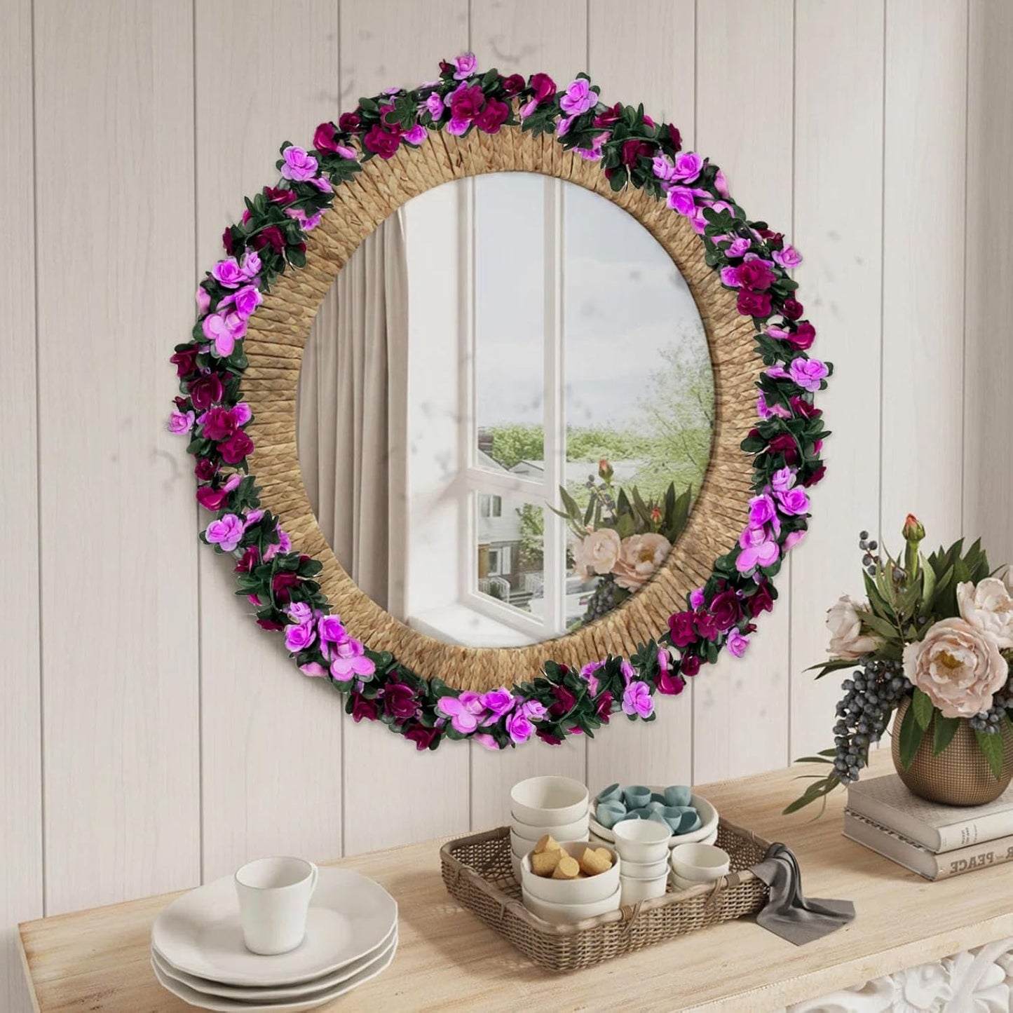 16Pcs 126Ft Purple Rose Garland, Fake Rose Hanging Flowers, Artificial Flower Vine, Hanging Floral Vine Garland for Wedding, Birthday Party, Wall Arch, Halloween, Christmas Garden Backdrop Decor