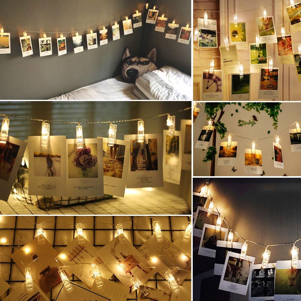 Twinkle Star 10ft 20 Photo Clip String Lights, Fairy Lights Battery Operated with Clips for Hanging Pictures Cards, Bedroom Wall Decor Party Wedding Home Halloween Christmas Decorations, Warm White