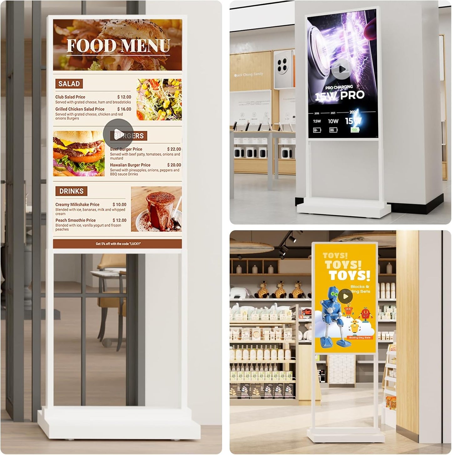 55 Inch 4K Touchscreen Kiosk, Indoor Capacitive Touch Floor Standing Digital Signage Displays,Advertising Display LCD Kiosk, UHD Interactive Display Poster Android System, HDMI/USB/WiFi