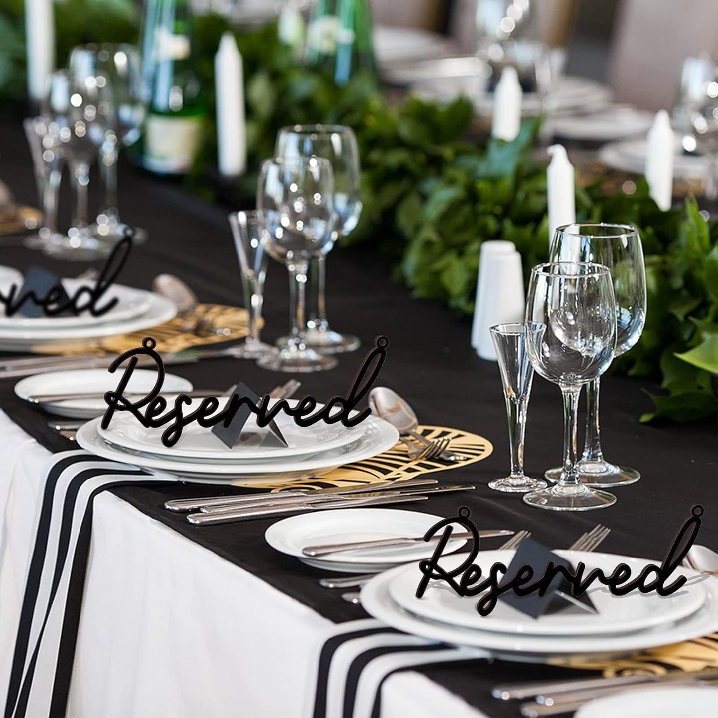 12 Pcs Reserved Seating Signs for Wedding Chairs Hanging Wooden Rustic Reserved Row Signs with Rope Wooden Tag for Wedding Church Pews Restaurant(Black)