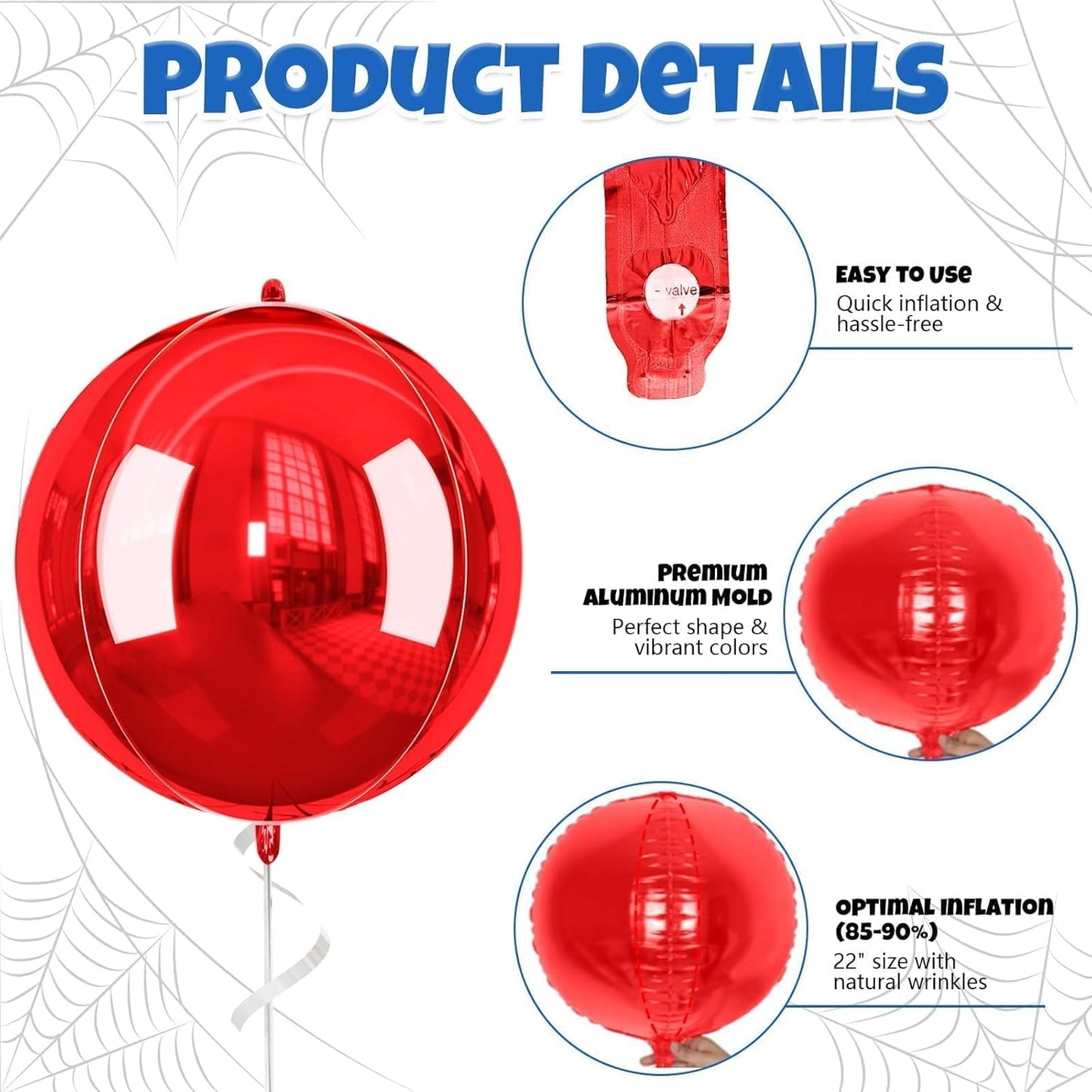 Giant Foil Balloons, 6Pcs Large Metallic Red Round Balloons, 22 Inch Big Round Foil Balloon for Red Birthday Party Baby Shower Wedding Decorations