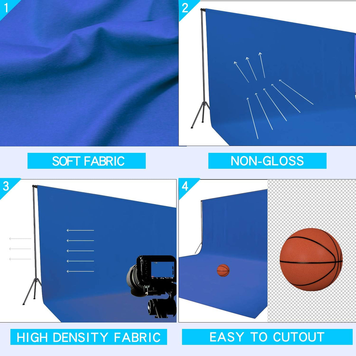 ISSUNTEX 10X24 ft Background Muslin Backdrop, Photo Studio, Collapsible High Density Screen for Video Photography and Television-Blue