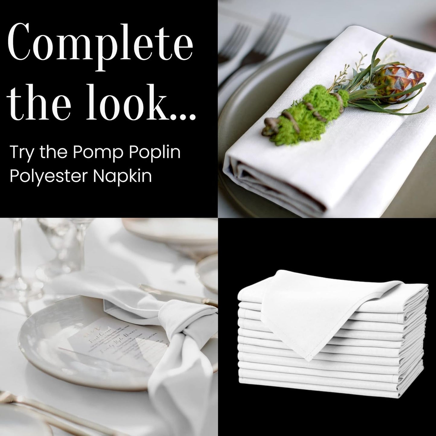 Pomp Pure White 60" x126" Poplin Polyester Tablecloth (2 Pack) | Wrinkle + Stain Resistant Easy Care Premium Fabric | Fits 8FT Rectangle Table