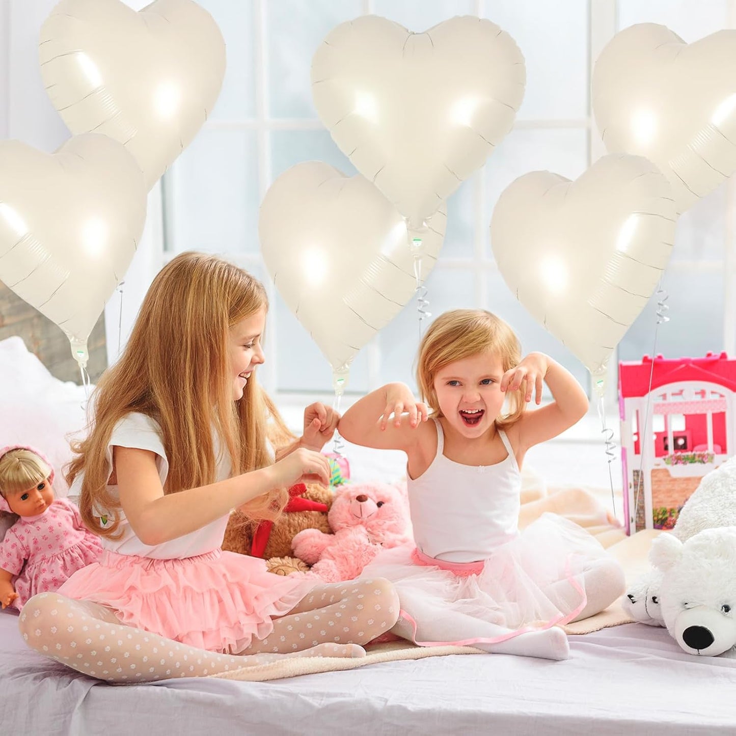 24 Pcs Cream Heart Balloons,18 inch Heart Shape Foil Balloons Love Balloons Valentine Balloons for Birthday Party Wedding Engagement Party Baby Shower Valentine Day Decorations (Cream)