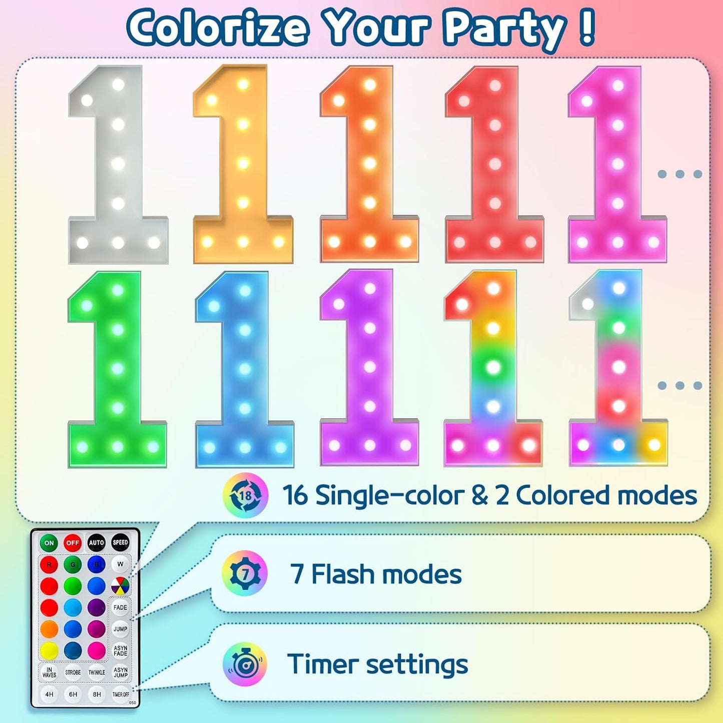 imprsv 3FT Colorful Marquee Numbers,18 Colors Number 8 with Remote, Light Up Numbers Sign for 1st Birthday Decorations Anniversary Party Decor, Pre-Cut Foam Board Kit, Mosaic Sign for Balloon