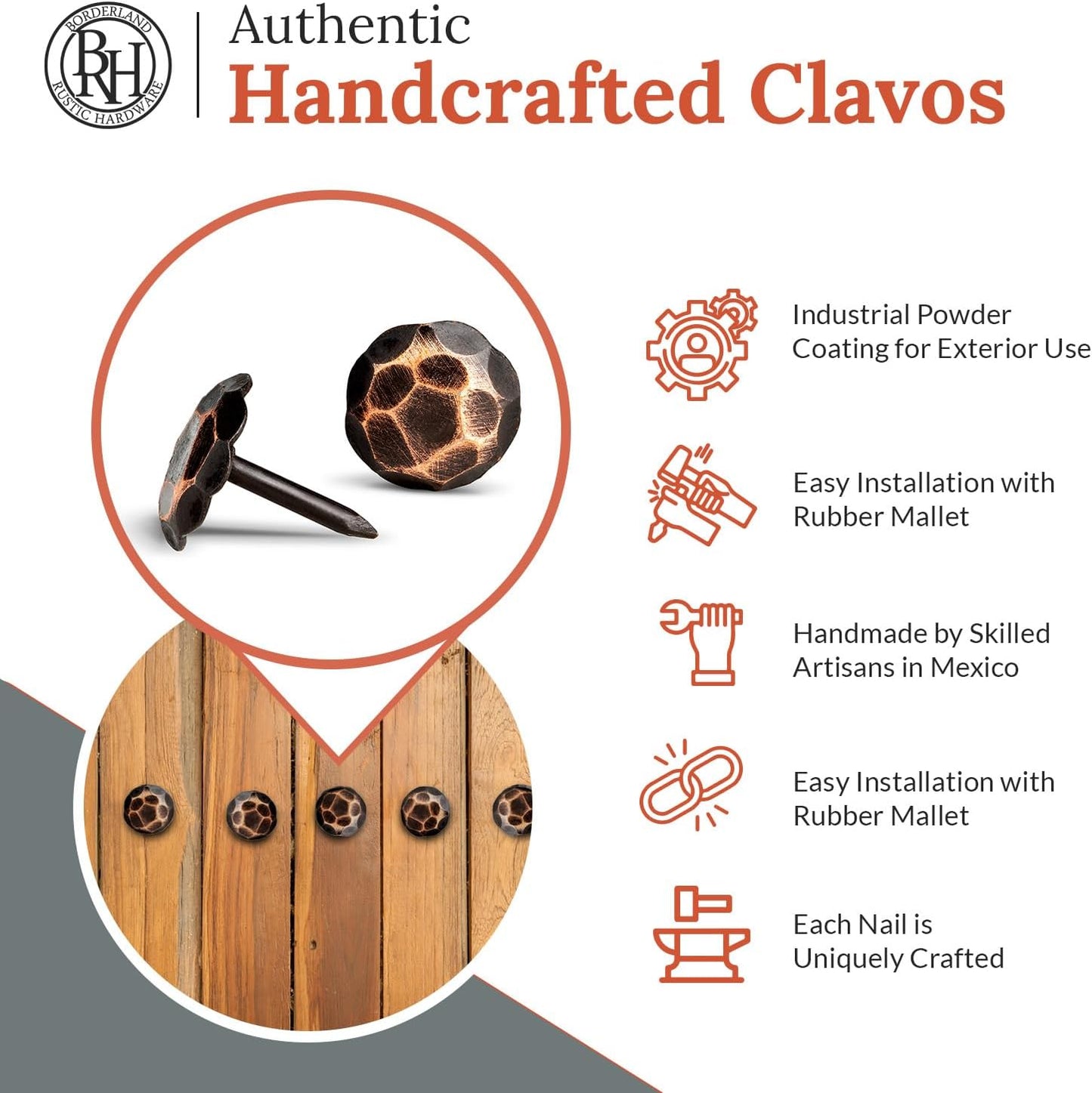 10 Pack 0.75" Round Head Iron Clavos Decorative Nails – Oil Rubbed Bronze – Handmade Rustic Round Fasteners for Farmhouse Shutters, Faux Wood, Barn Doors, Shutters, Gates – Ornamental Wood Accent