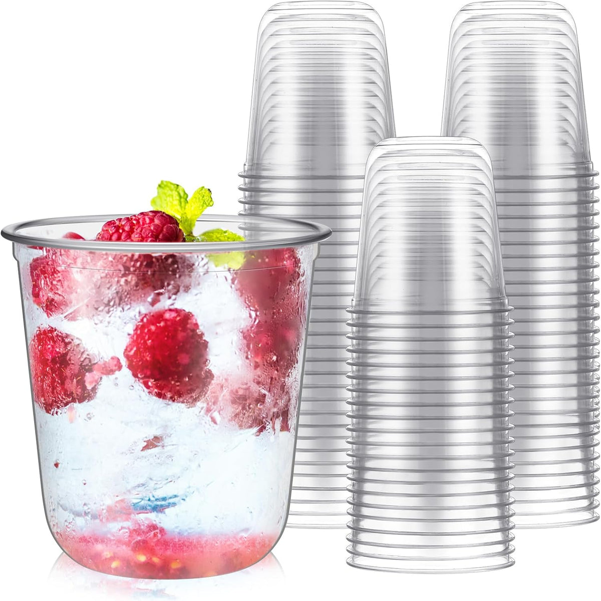50 Pcs Disposable Stemless Glasses 12oz Crystal Plastic Wine Glasses Clear Classic Pet Cup for Meeting Weddings Birthdays Cocktail Christmas Party Supplies (Clear)