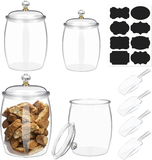 4 Pcs 64 oz 90 oz Candy and Cookie Jar with Lids 4 Spoons Plastic Jars Decorative Apothecary Jars Candy Buffet Containers Clear Can Airtight Food Storage Canister for Home Decoration Supplies