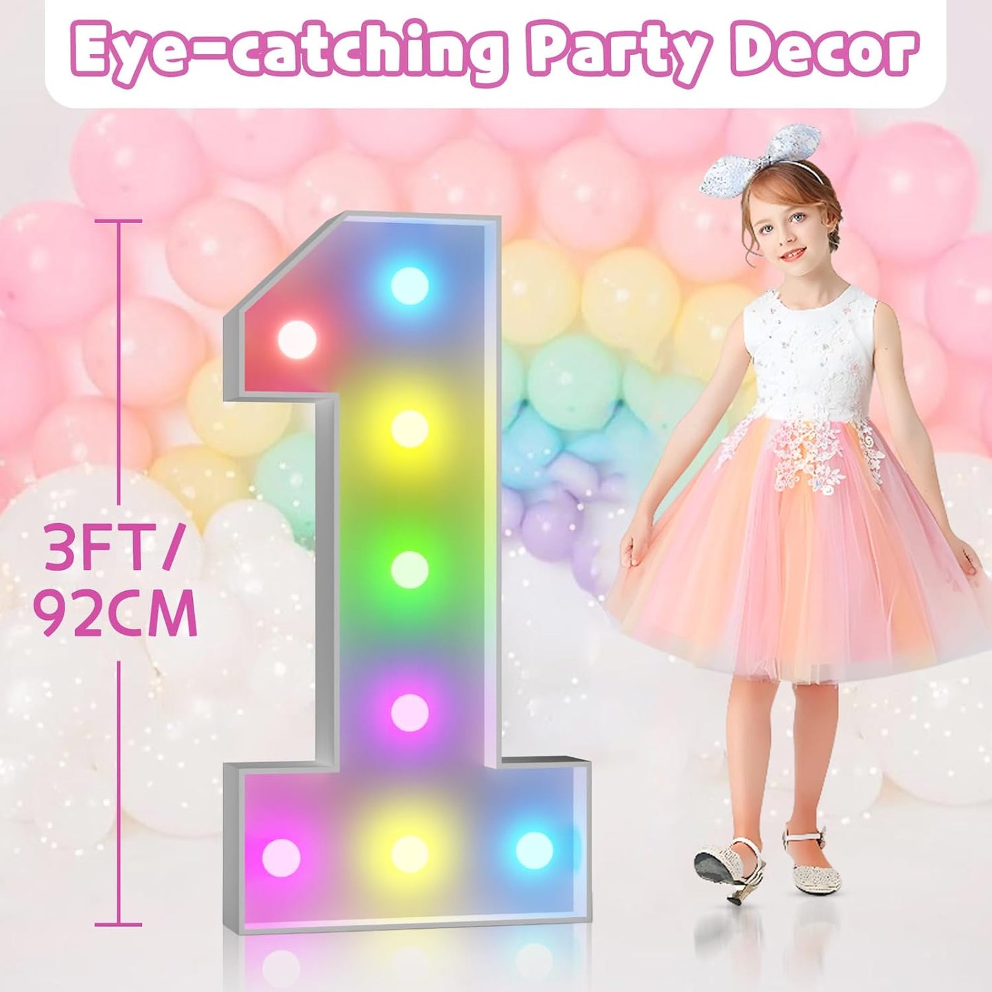 Marquee Numbers 10th-Birthday Decoration: Colorful 3FT Large Light Up 10 Year Old Birthday Decorations Anniversary Backdrop for Boys Girls Cardboard Sign 18 Colors Number 10 Mosaic Balloon Frame