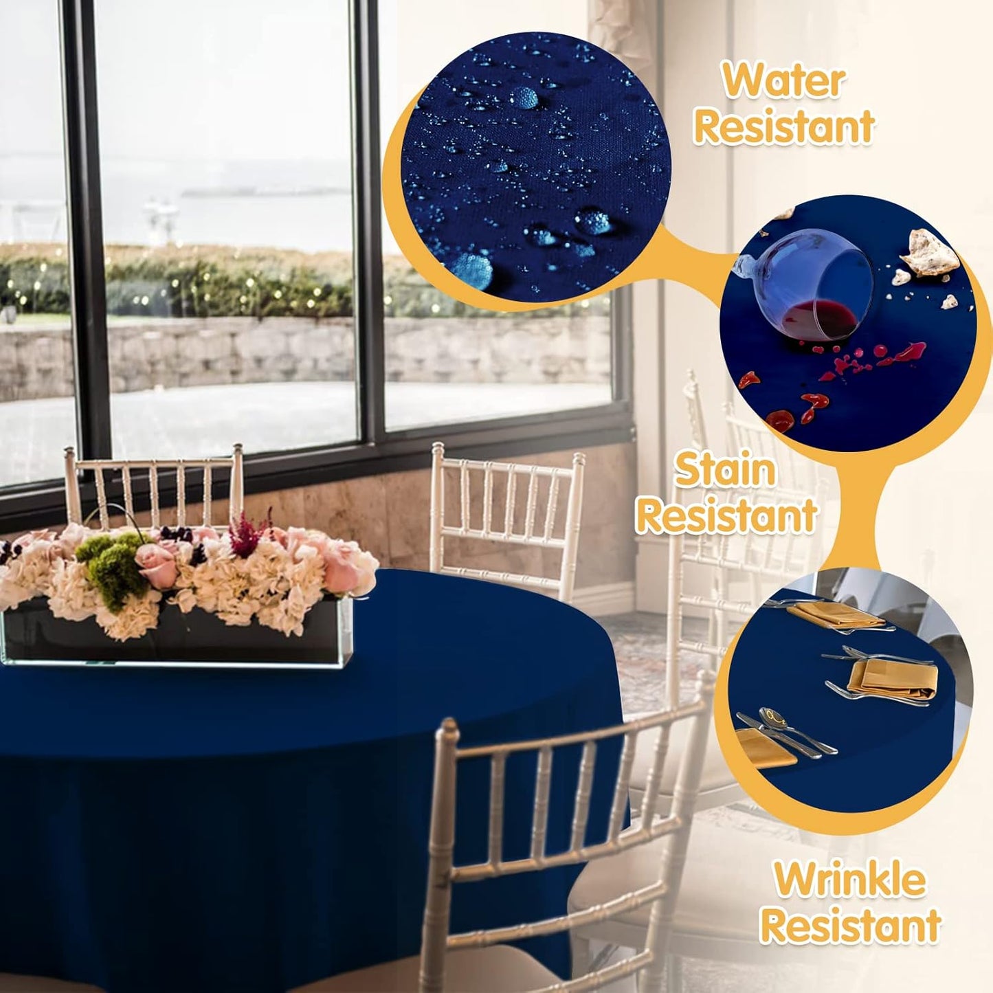 BRILLMAX 8 Pack Navy Blue Round Tablecloths 90 Inch - Circle Bulk Linen Polyester Fabric Washable Table Cloth Cover for Wedding Reception Banquet Birthday Party Buffet Restaurant
