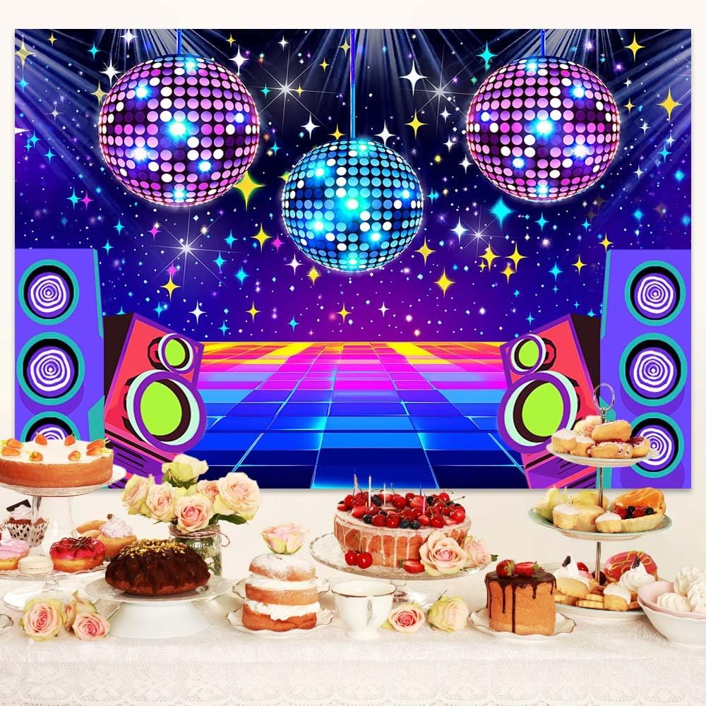 Dance Party Backdrop Retro 70s 80s 90s Theme Glitter Stage Dance Ball Background Disco Party Decoration DJ Photography Backdrop Banner for Birthday Party Prom Portrait Photo Shoot 20X10Ft,Multi2