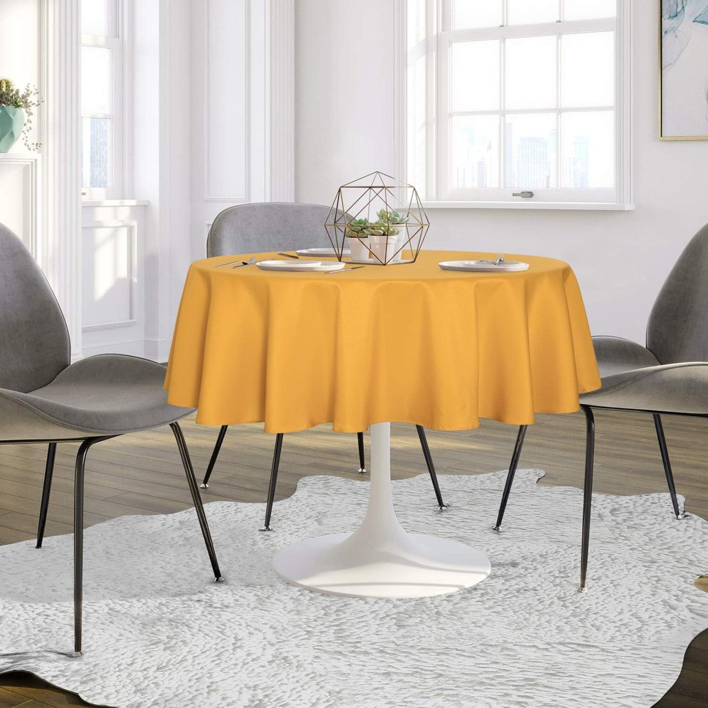 sancua Round Tablecloth - 60 Inch - Water Resistant Spill Proof Washable Polyester Table Cloth Decorative Fabric Table Cover for Dining, Buffet Parties and Camping, Gold (Fits 20-48 Inch Tables)