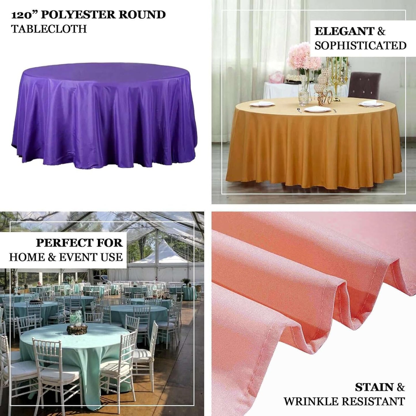 Efavormart Round Tablecloth, 120 Inch Stain & Wrinkle Resistant Washable Table Cloth, Decorative Polyester Fabric Table Cover for Banquet, Wedding, Dining - Fushia