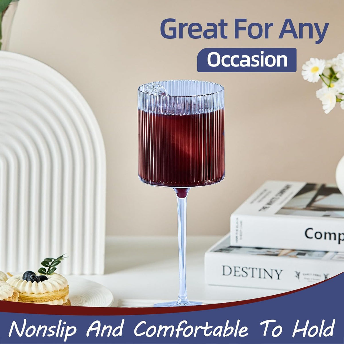 Plastic Goblets Wine Glasses - 12Oz Acrylic Wine Glasses Origami Unbreakable Clear Plastic Cocktail Glasses Recyclable Shatterproof Reusable Wine Cups for Parties & Weddings (Blue)