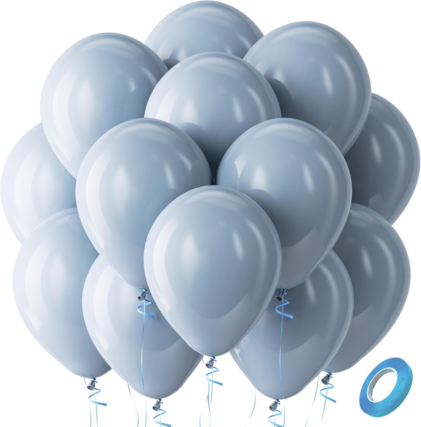 Bezente Dusty Blue Balloons Latex Party Balloons - 100 Pack 12 inch Round Helium Haze Blue Balloons for Birthday Bridal Shower Wedding Gender Reveal Engagement Graduation Party Decorations