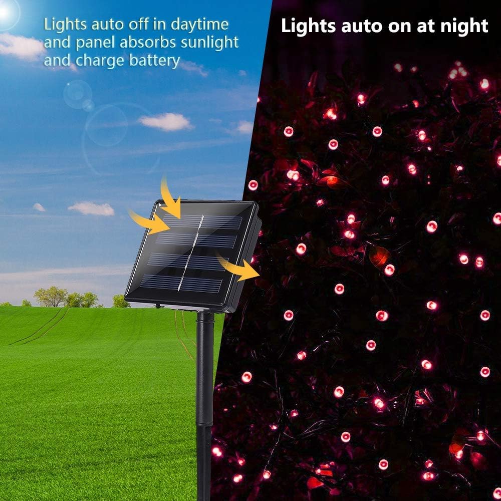 Toodour Solar Christmas Lights, 72ft 200 LED 8 Modes Outdoor Christmas String Lights, Waterproof Solar String Light for Xmas Tree, Fence, Holiday, Party, Balcony, Outdoo Xmas Decorations - Red