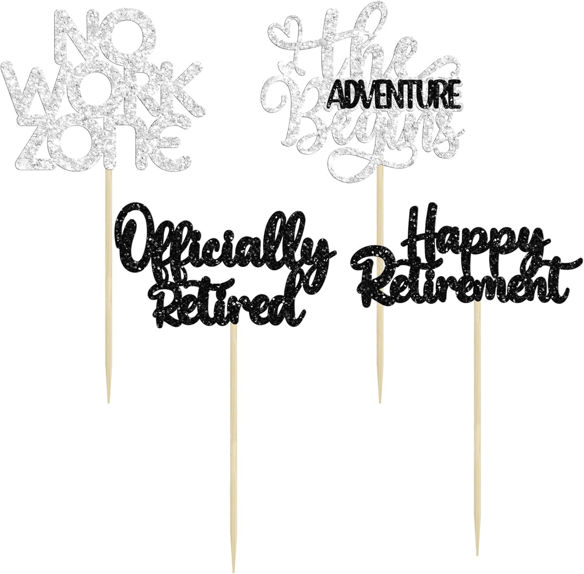 24Pcs Happy Retirement Cupcake Toppers Officially Retired Cake Toppers No Work Zone Adventure Begins Cupcake Picks Retirement Theme Farewell Birthday Party Decorations Supplies Silver
