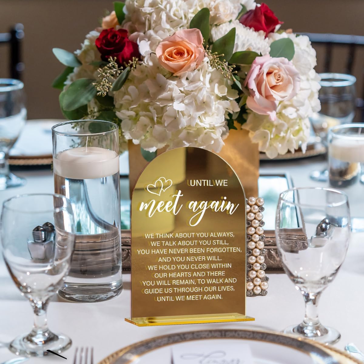 Acrylic Wedding Sign, Bridal Shower Decorations, Until We Meet Again Sign for Ceremony, Modern Font Table Signs, Gold Mirror Arched Acrylic Tabletop Signs for Wedding Reception and Event Party