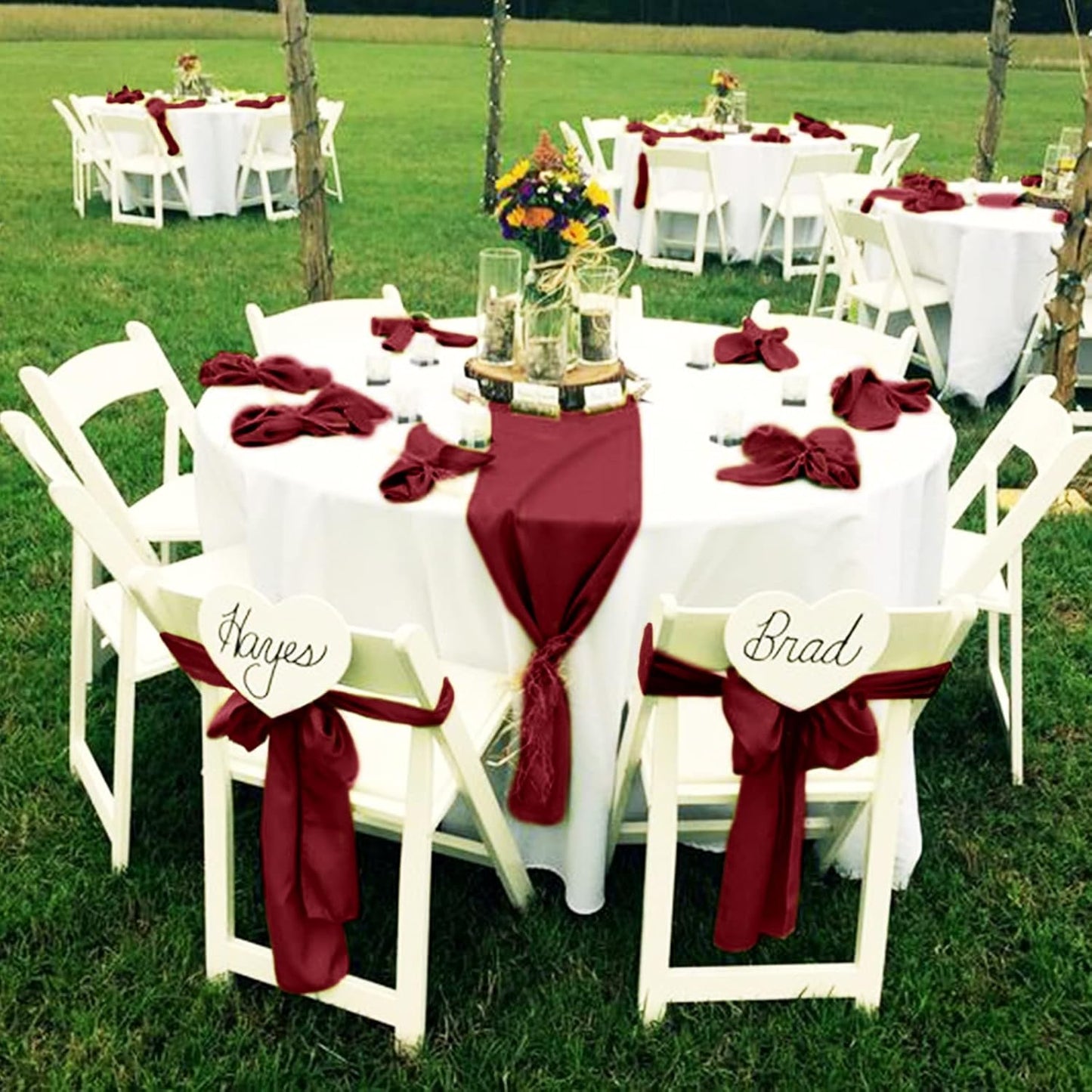fani 60 PCS Burgundy Satin Chair Sashes Bows Universal Chair Cover for Wedding Reception Restaurant Event Decoration Banquet,Party,Hotel Event Decorations (7 x 108 inch)