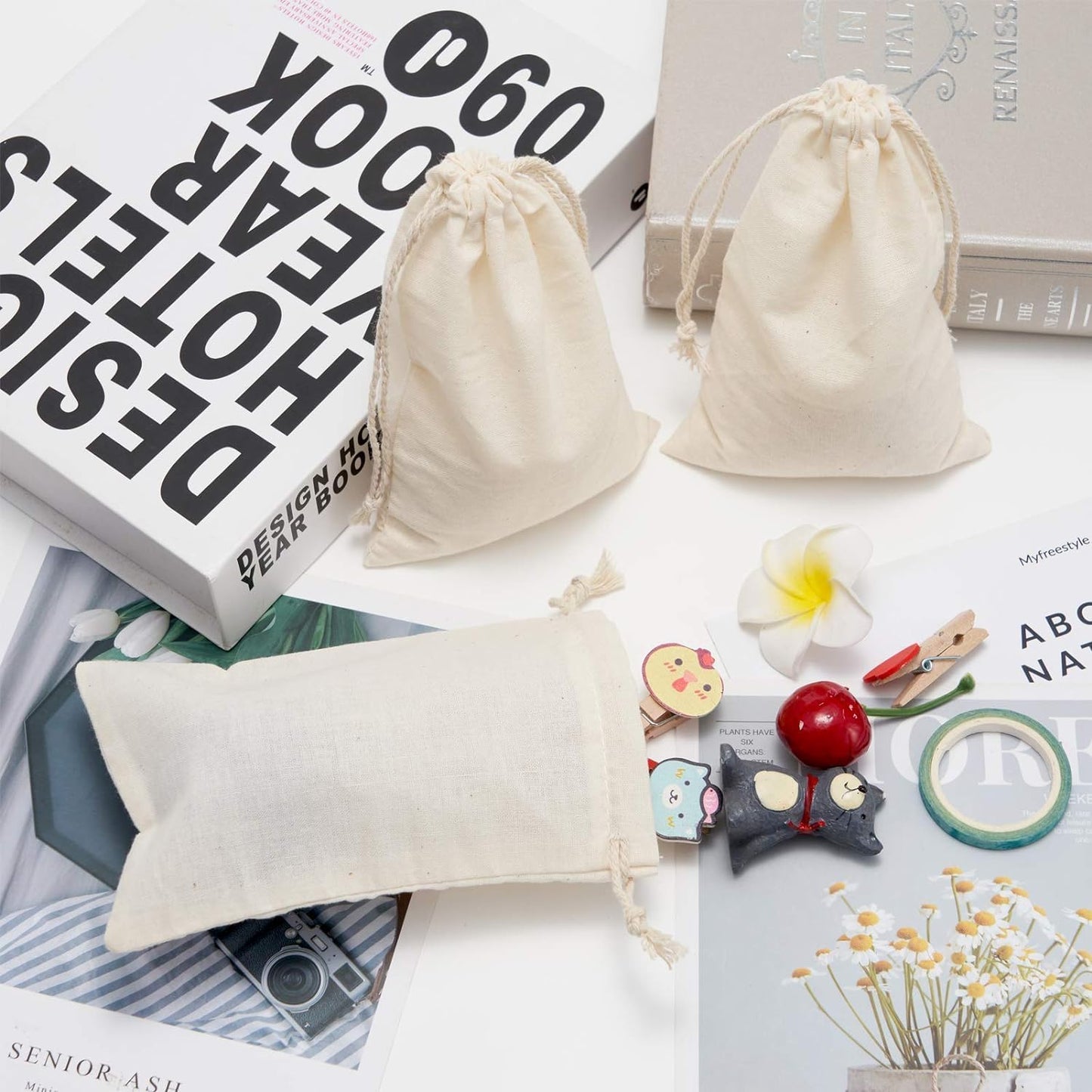 gobyhumm 20 Pieces Pure Cotton Drawstring Bags Muslin Bags Sachet Bag for Home Supplies （2.8 * 3.5"）