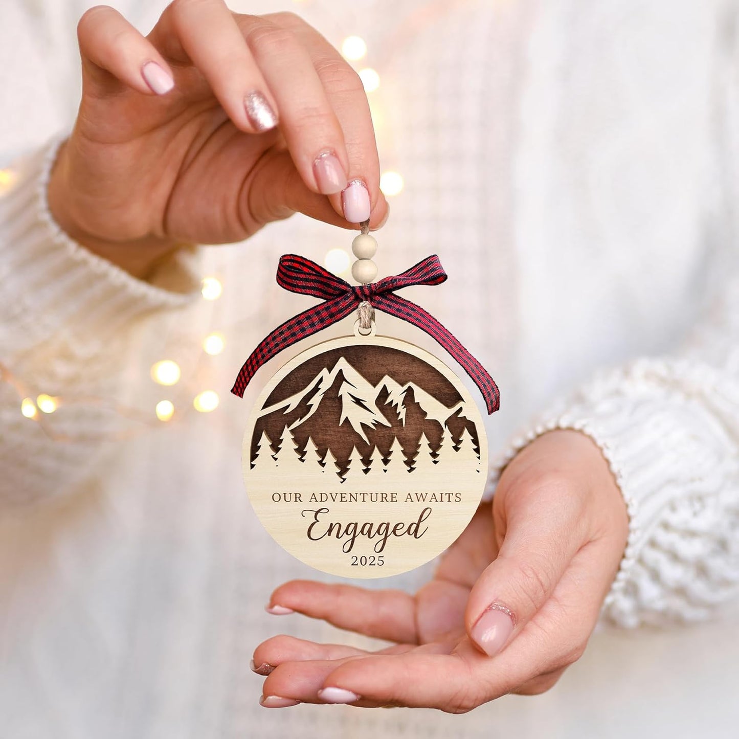 Pawzity Engagement Gifts for Couples - Engagement Gifts for Women, Her, Bride to Be, Couple - Just Engaged Gift for Her, Friends - Engaged Ornament 2025 - Newly Fiance Gift for Her - Wood Ornament