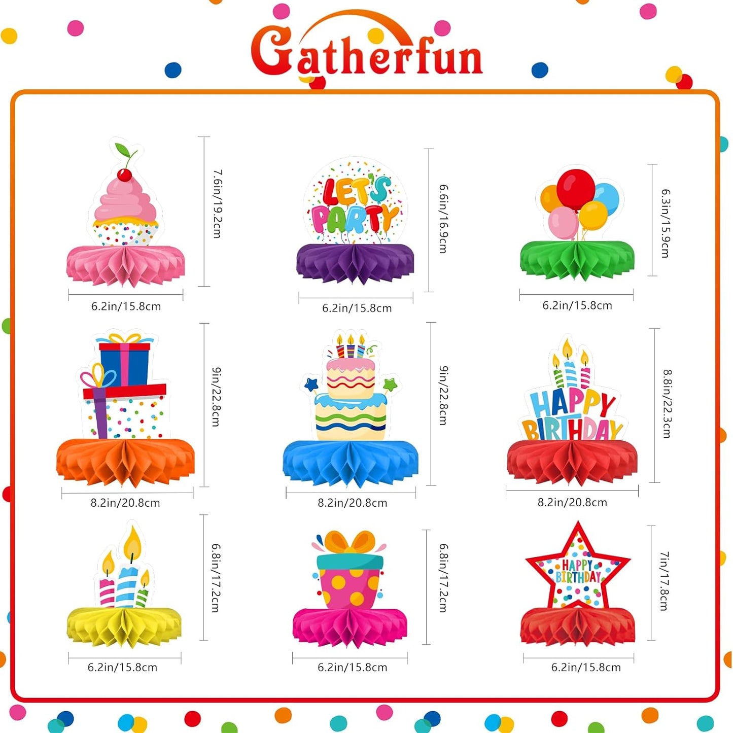 Happy Birthday Decorations Set - Colorful Themed Honeycomb Centerpiece, Table Decoration for Kids' Birthday Party Supplies