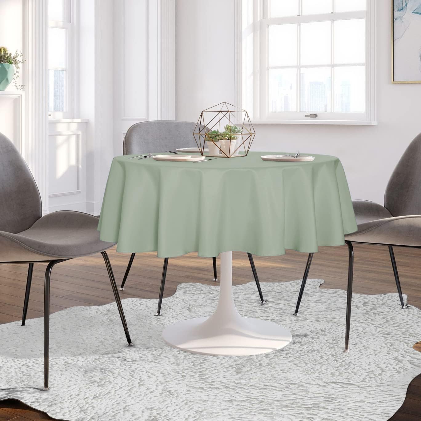 sancua Round Tablecloth - 60 Inch - Water Resistant Spill Proof Washable Polyester Table Cloth Decorative Fabric Table Cover for Dining Tables, Buffet Parties and Camping, Sage Green