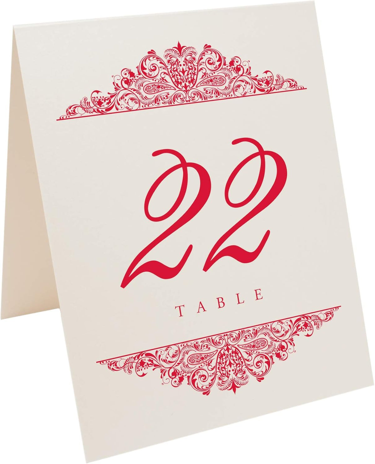 Paisley Wedding Table Numbers (Select Color/Quantity), Champagne, Ruby Red, 1-25, Double Sided, Tent or Use in a Stand, Great for Parties & Restaurants - Made in the USA