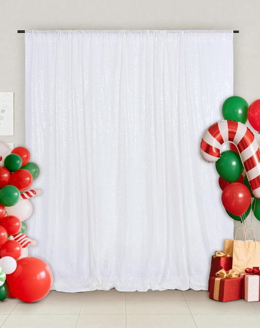 Eternal Beauty White Sequin Backdrop, 7x7 Ft Glitter Background Curtains for Christmas Shimmer Photography Party Wedding Birthday Back Drop Decor