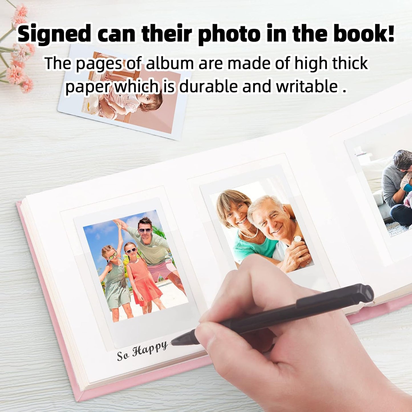64 Pocket Mini Photo Album with Writing Space,Faux Leather Cover, Compatible with 2x3 Inch Polaroid Pictures and Fujifilm Instax Mini 12 11 9 99 8 7+ 40 Evo Instant Film (Pink)