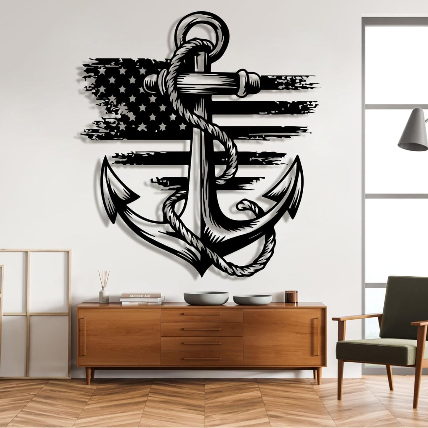 lunwall Metal Anchor Wall Decor, Anchor Metal Sign, Metal Anchor Decor, Anchor Metal Wall Art, Metal Nautical Wall Decor, Metal Wall Decor Coastal, Anchor Wall Decor (silver, 35L x 32W / 90 x 81 cm)
