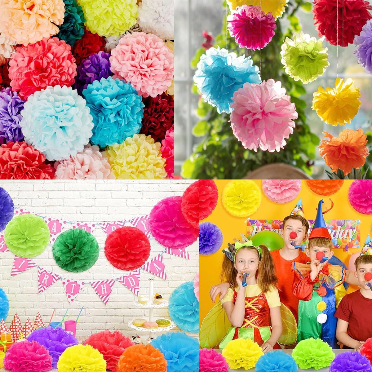 12pcs 10in 12in Pink Pack Paper Pom Poms Tissue Paper Party Pink Decor Flower Hanging Paper Flower Balls Wedding Party Flower Decorations DIY Art Craft Blooms for Birthday Baby Shower Nursery Decor