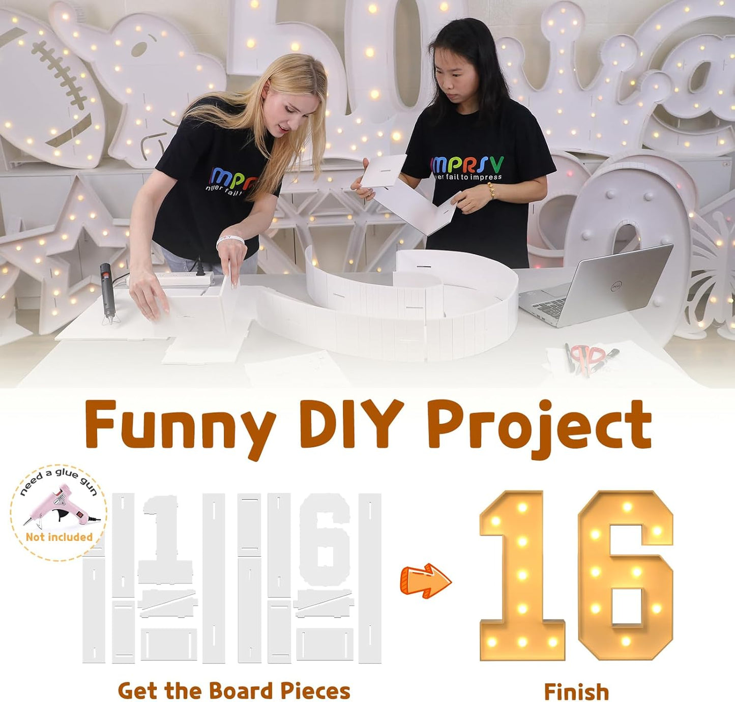 imprsv 3FT Marquee Light Up Numbers, Marquee Numbers 16th Birthday Decorations for Girls Boys, 16th Birthday Women Foam Board Anniversary Party Decorations Arch Kit (DIY)