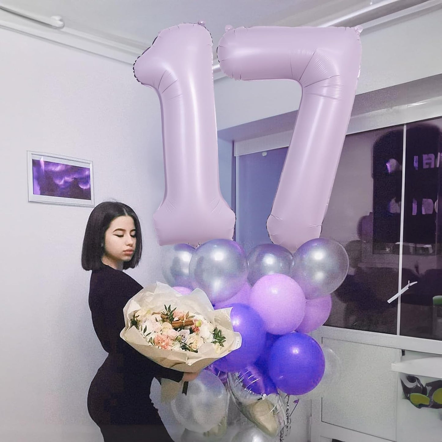 40 Inch Balloon Number 7 Pastel Purple, Large Mylar Foil Light Purple Number Seven Balloons Set for Girls Women, Dusty Lilac Globos de Numero 7 Helium Balloons for Girls 7th Birthday Party Decorations