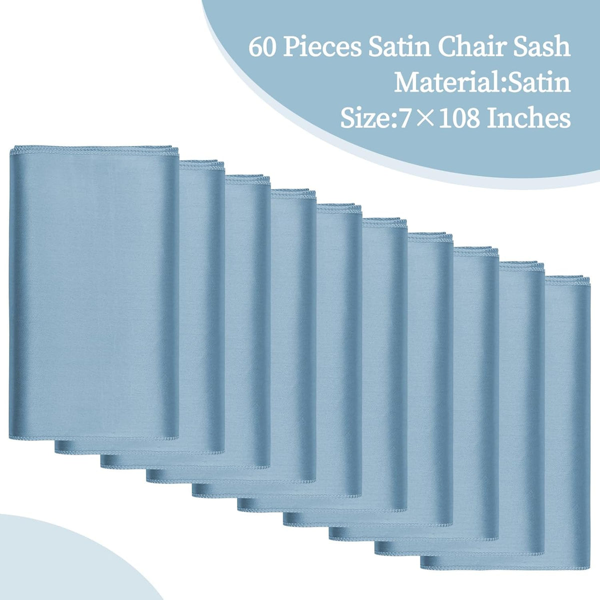 fani 60 PCS Dusty Blue Satin Chair Sashes Bows Universal Chair Cover for Wedding Reception Restaurant Event Decoration Banquet,Party,Hotel Event Decorations (7 x 108 inch)