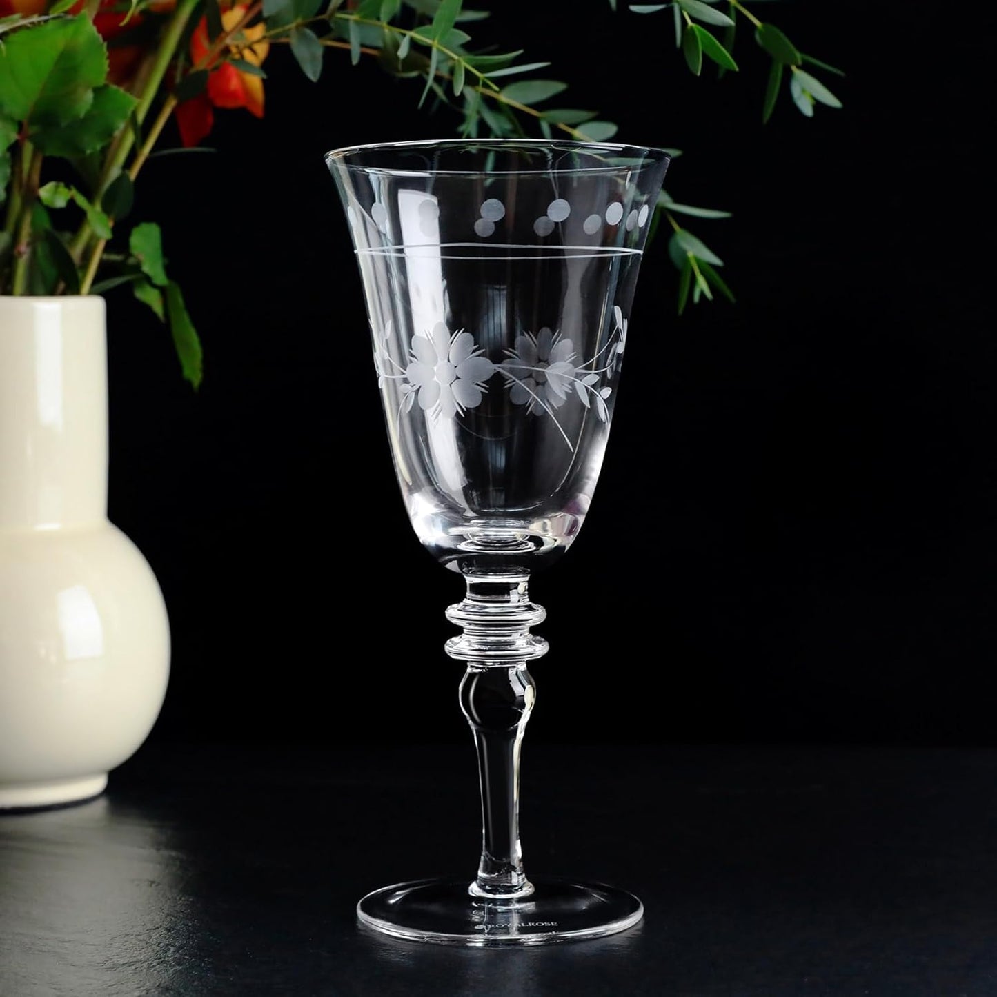 Premium Delight Wine Glasses Set of 4, 14.2 oz – Hand-Blown with Etched Long Stem, Classic Glassware for Weddings, Dinners, and Holiday Gifting (Vintage Wine Glasses)