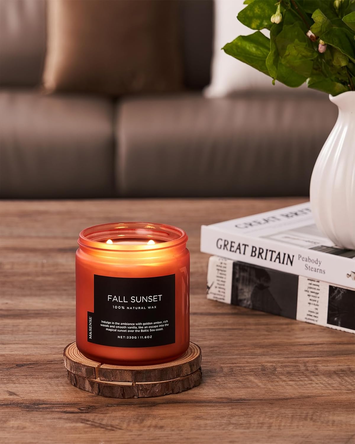 M&SENSE Baltic Amber Scented Candle, 11.6oz Clean Natural Soy Wax Non Toxic Up to 70 Hours Burn Time 2 Cotton Wick Housewarming Candle for Home Scented