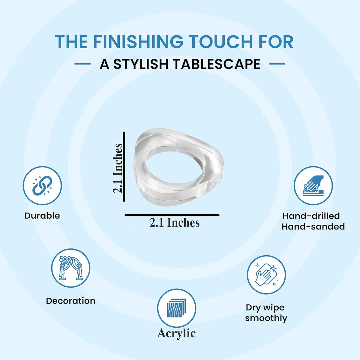 Clear Acrylic Napkin Rings - Set of 12 Modern Oval Beveled Holders for Cloth Napkins | Elegant Serviette Rings for Dining Table, Wedding, Party & Holiday Décor (Transparent) - ALPHA Living HOME