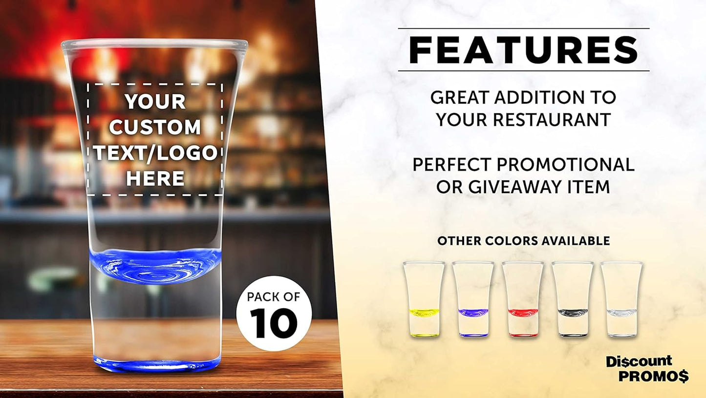 Custom 2 oz. Lord Shooter Etched Shot Glasses, 10 pack, Personalized Text, Logo, 21st Birthday Party, Lounge Glassware, Blue