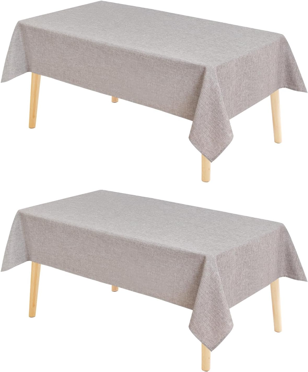 Hiasan 2 Pack Faux Linen Rectangle Tablecloth - Wrinkle and Stain Resistant Washable Table Cloth for Kitchen Dining Room Holiday Dinner, Stone, 70 x 90 Inch