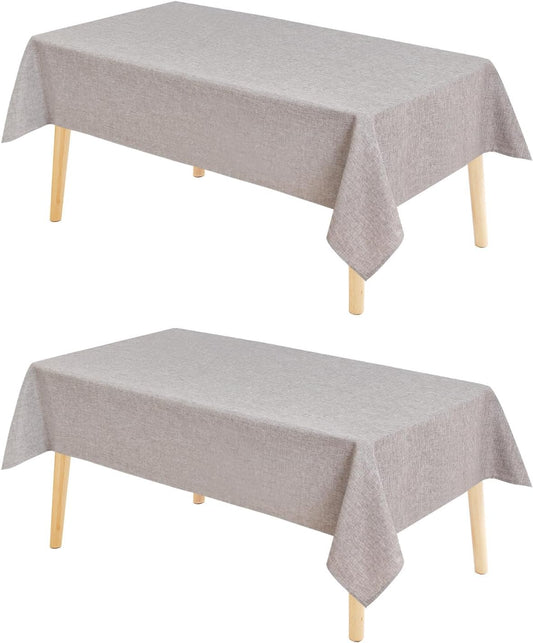 Hiasan 2 Pack Faux Linen Rectangle Tablecloth - Wrinkle and Stain Resistant Washable Table Cloth for Kitchen Dining Room Holiday Table Cover for Dinner, Stone, 70 x 120 Inch