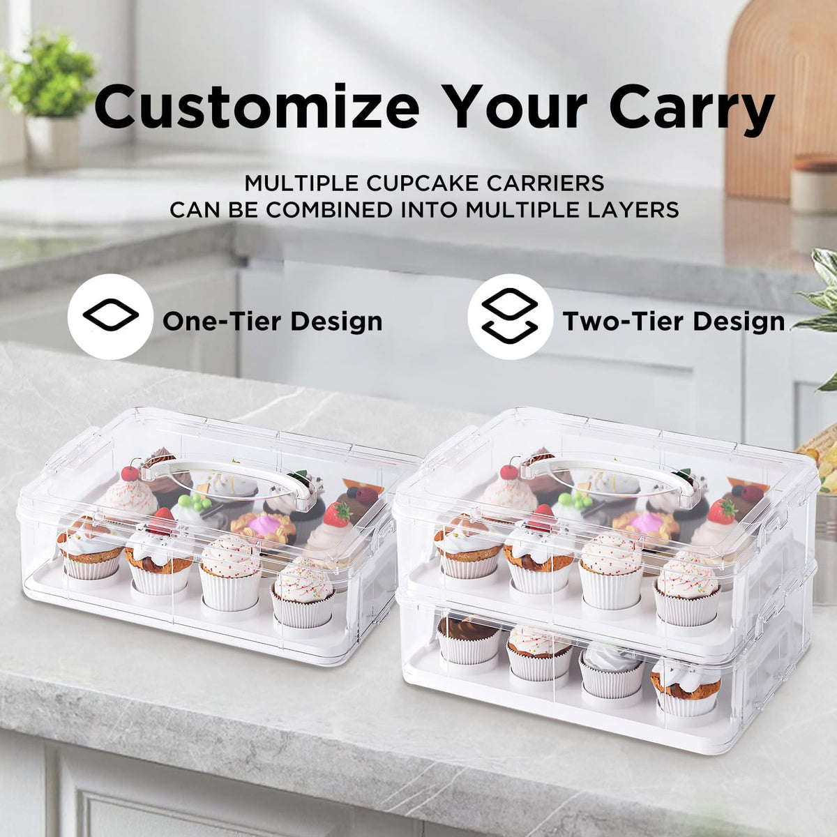 Cupcake Carrier with Lid and Handle,Cookie, Cake, Cupcake and Brownie Storage Carrier, Holds 12 Standard Cupcakes