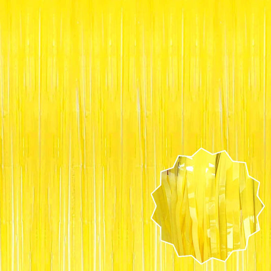 3 Pack Macaron Yellow Foil Fringe Curtains Backdrop, 3.28 x 9.8 Ft Metallic Streamers Tinsel Curtains Background for Photo Booth, Birthday, Halloween, Christmas, New Year Party Decorations