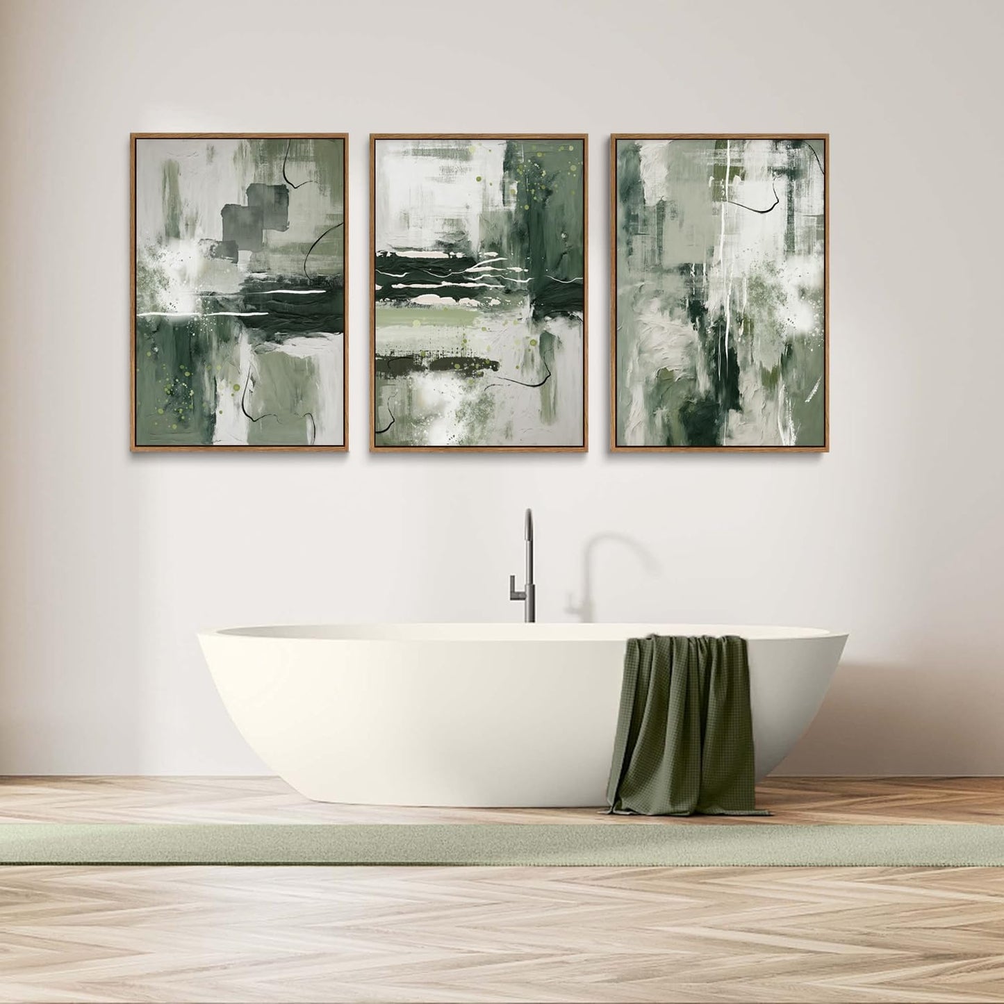 myusuar 3 Piece Large Modern Abstract Canvas Framed Wall Art For Living Room, Sage Green Minimalist Wall Art Decor Posters Prints For Bedroom Office, 12x16in