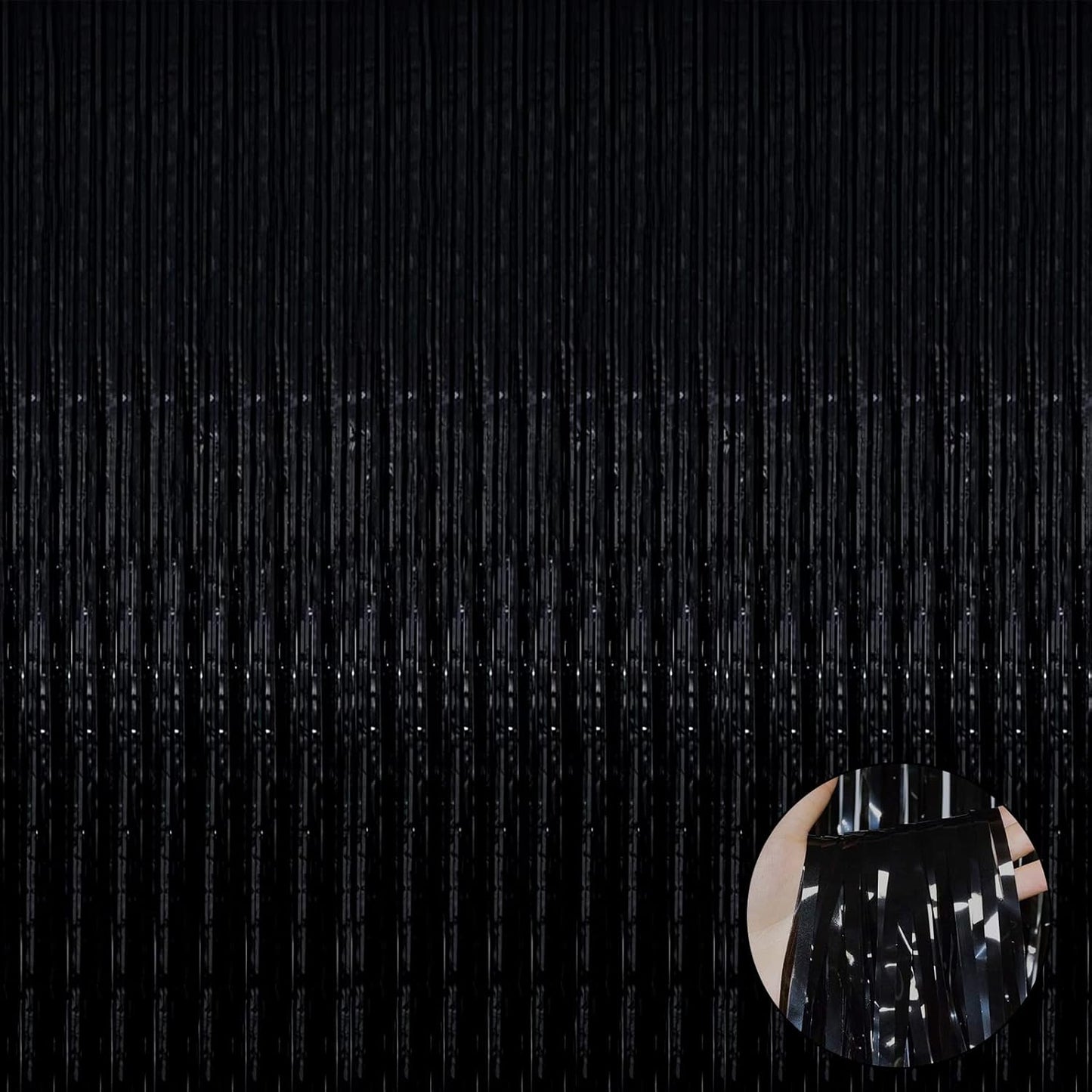 4 Pack Black Foil Fringe Curtain Backdrop, 3.28Ftx9.84Ft Metallic Tinsel Foil Fringe Streamers Curtains for Party, Photo Booth Props, Birthday, 2022 Graduation Decoration Supplies