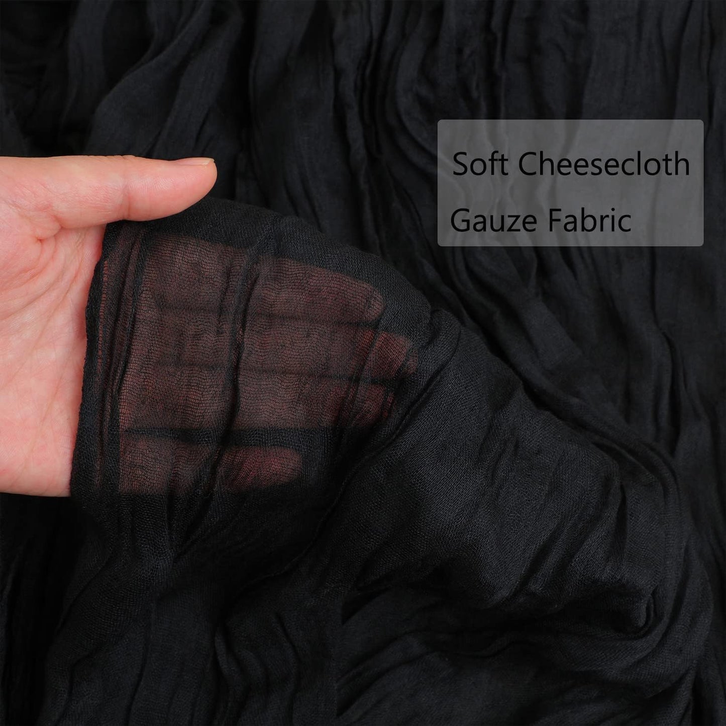 Snowkingdom 6PCS 13 Ft Black Cheesecloth Table Runner, 160 inch Long Cheese Cloth Boho Gauze Runners for Wedding Bridal Baby Shower Birthday Holiday Party Halloween Table Decorations
