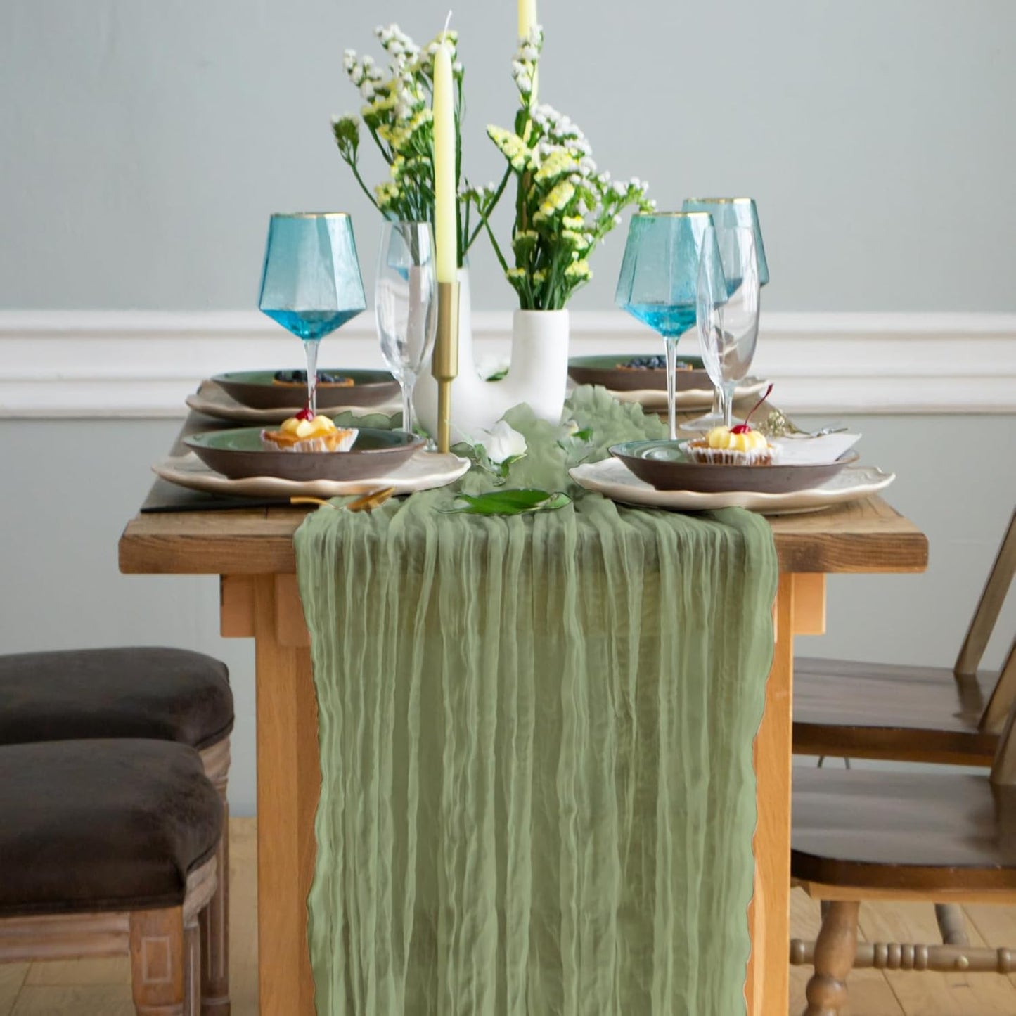 Gauze Table Runner Bulk sage Green Set of 2 Items, 12 ft Cheesecloth Runner for Table Rustic Table Runner 142 in for Boho Wedding Table Linen Cheesecloth Runner sage Green Party Décor