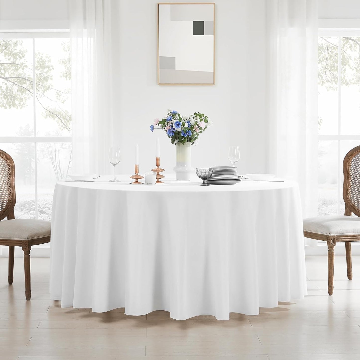 Round Tablecloth 120 Inch 8 Pack White Tablecloths Washable Decorative Linen Polyester Table Clothes Cover for Dining Table Banquets Buffet Parties and Wedding