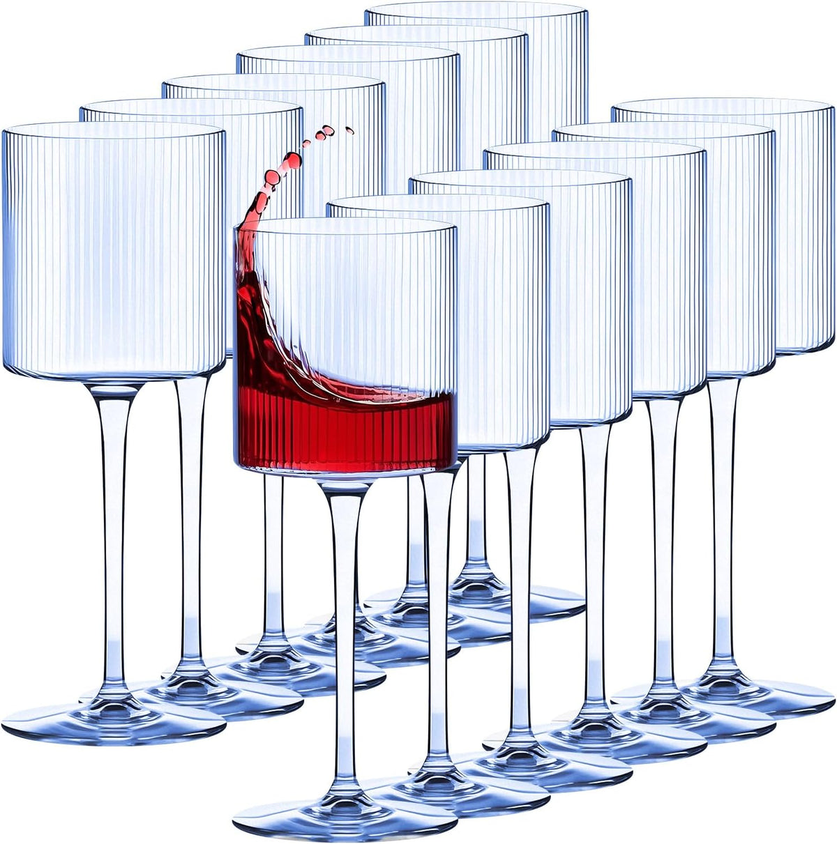 Plastic Goblets Wine Glasses - 12Oz Acrylic Wine Glasses Origami Unbreakable Clear Plastic Cocktail Glasses Recyclable Shatterproof Reusable Wine Cups for Parties & Weddings (Blue)