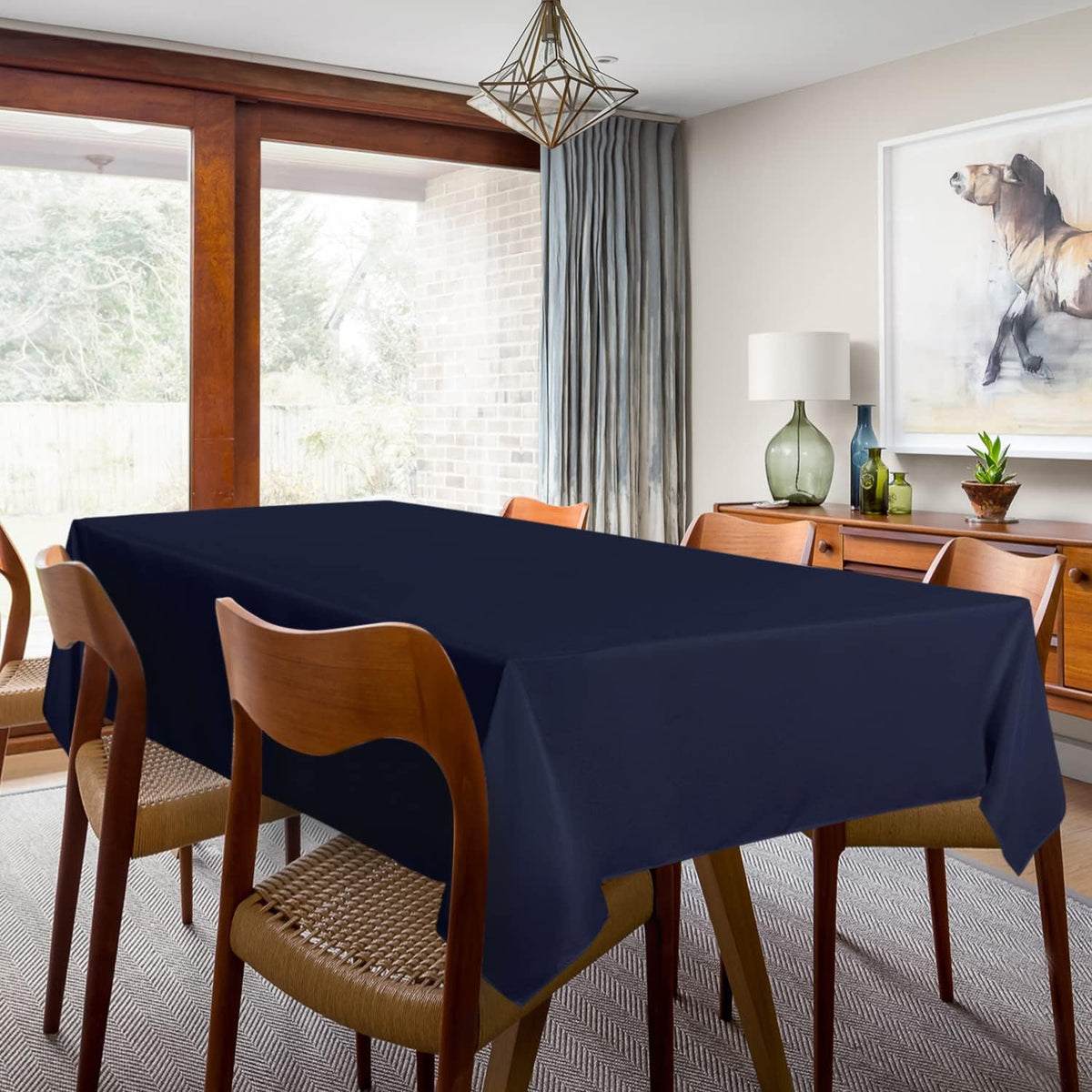 sancua 2 Pack Navy Tablecloth 60 x 102 Inch, Rectangle 6 Feet Table Cloth - Stain and Wrinkle Resistant Washable Polyester Table Cover for Dining Tables, Buffet Parties and Camping